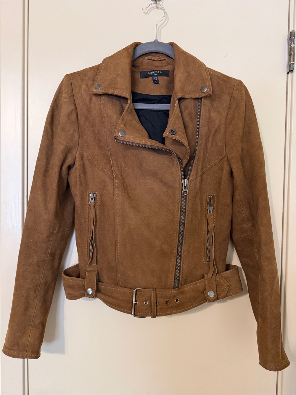 Muubaa Cognac Suede Moto Jacket - Picture 3 of 4